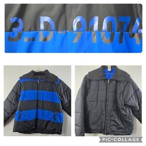 Adidas Reversible Puffer Coat Quilted Puff Rugby Stripe Wide Collar Size XL